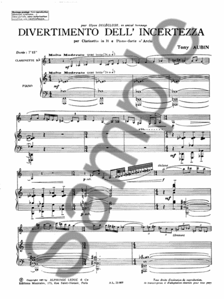Divertimento Dell'incertezza (clarinet & Piano)