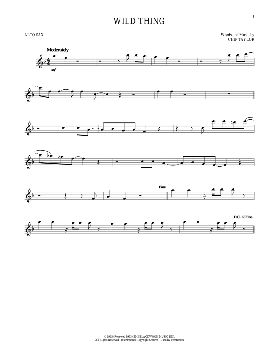 Wild Thing Alto Saxophone scores gallery preview page 1