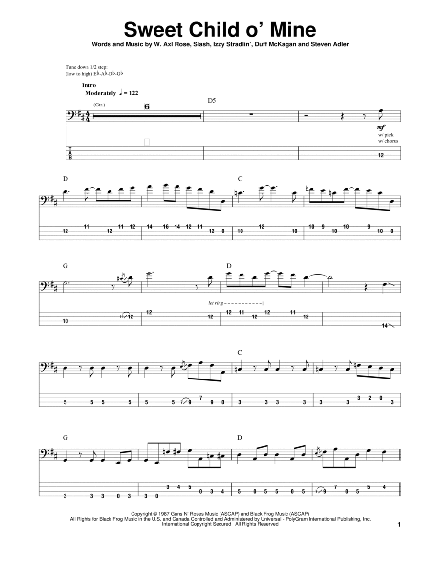 Sweet Child O' Mine Sweet Child O' Mine Guitar Tablature scores gallery preview page 1