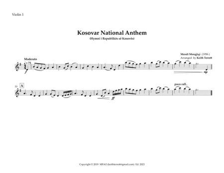 Kosovar National Anthem for String Orchestra (MFAO World National Anthem Series) image number null