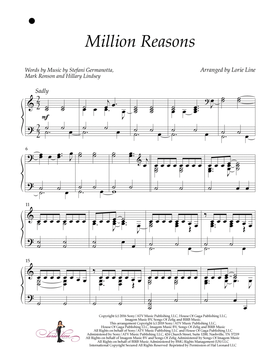 Million Reasons Piano Solo scores gallery preview page 1