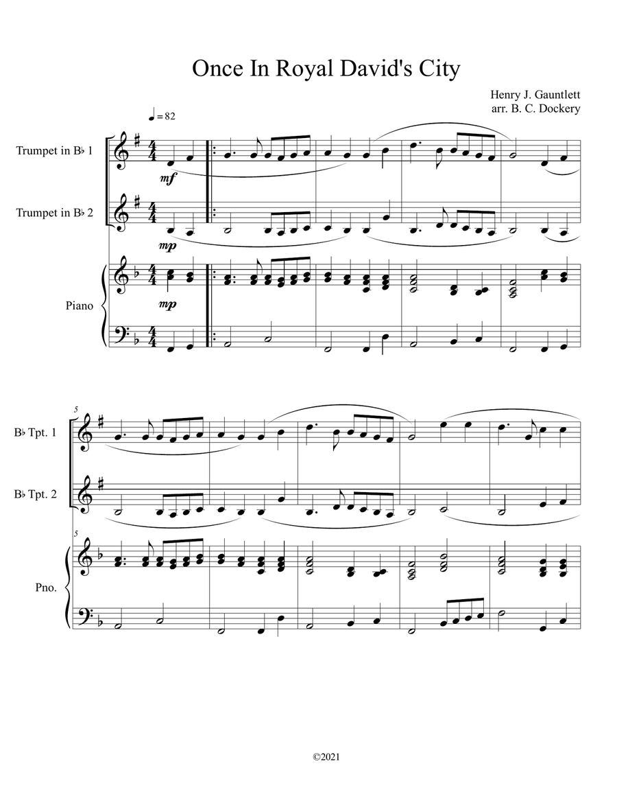 Once in Royal David's City (Trumpet Duet with Piano Accompaniment) Trumpet Duet scores gallery preview page 1