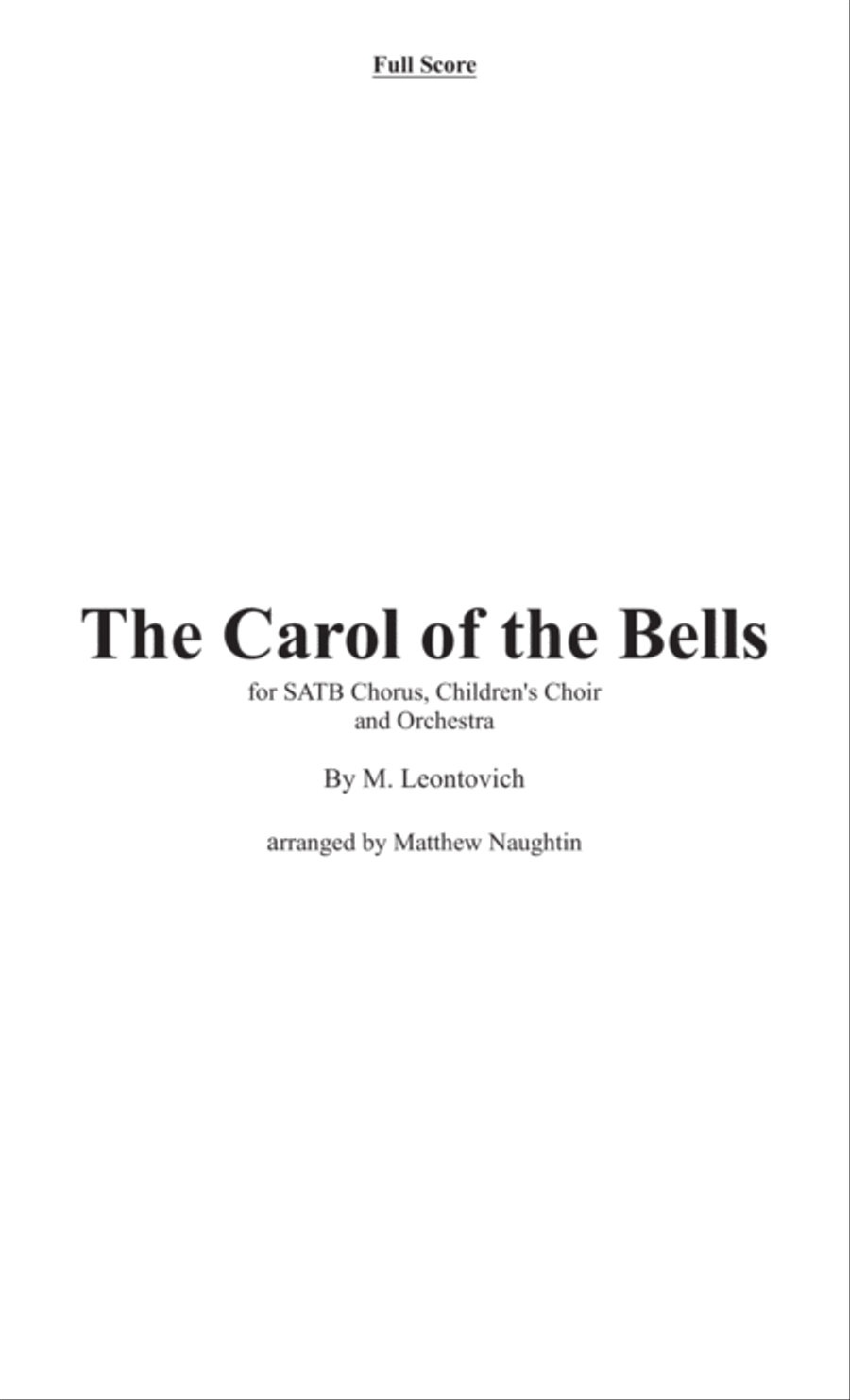 Carol of the Bells for Chorus & Orchestra: Scores and Set of Parts Choir scores gallery preview page 1