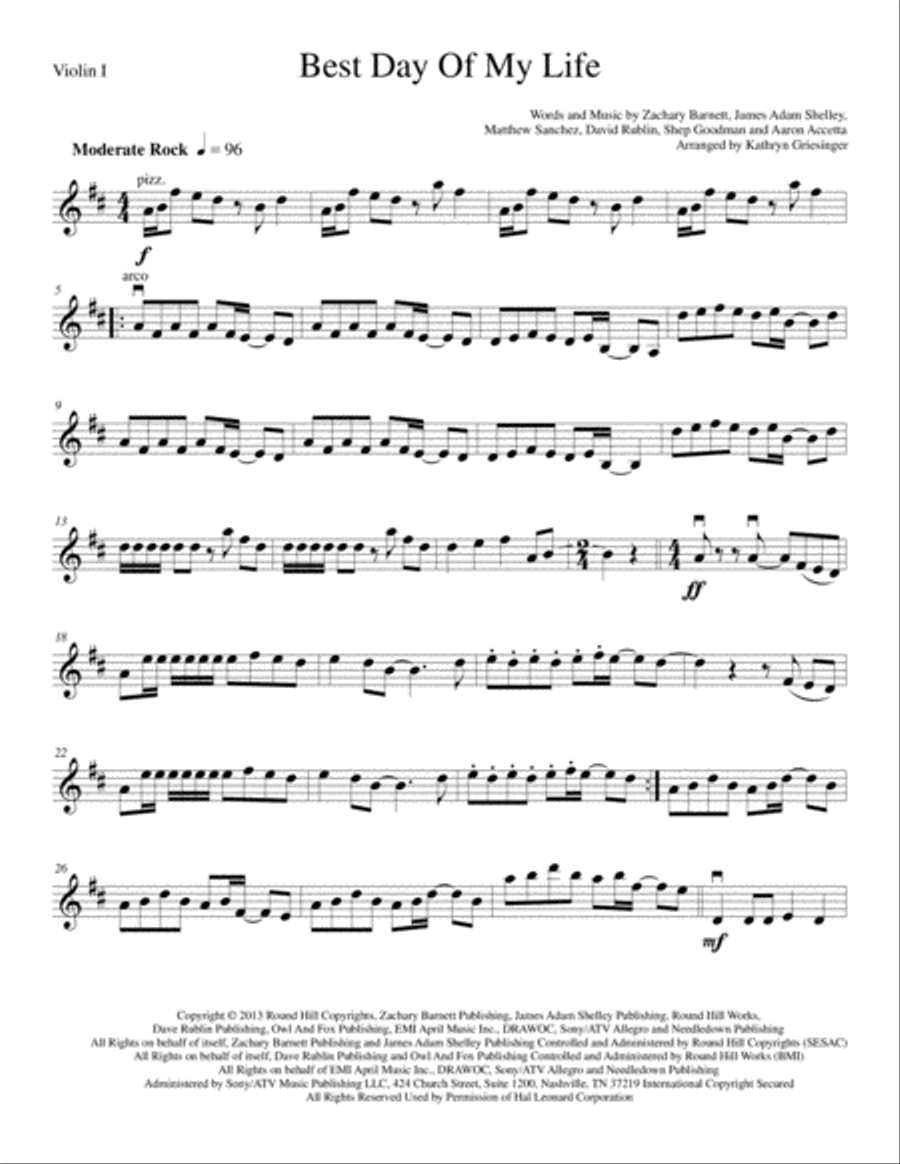 Best Day Of My Life String Quartet scores gallery preview page 1