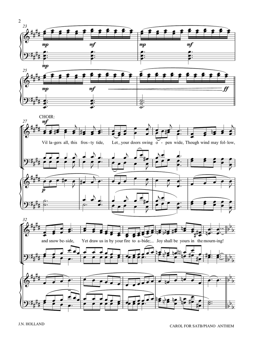 Carol, (Villagers All This Frosty Tide) arranged for SATB Chorus and Piano from The Wind in the Will 4-Part scores gallery preview page 6