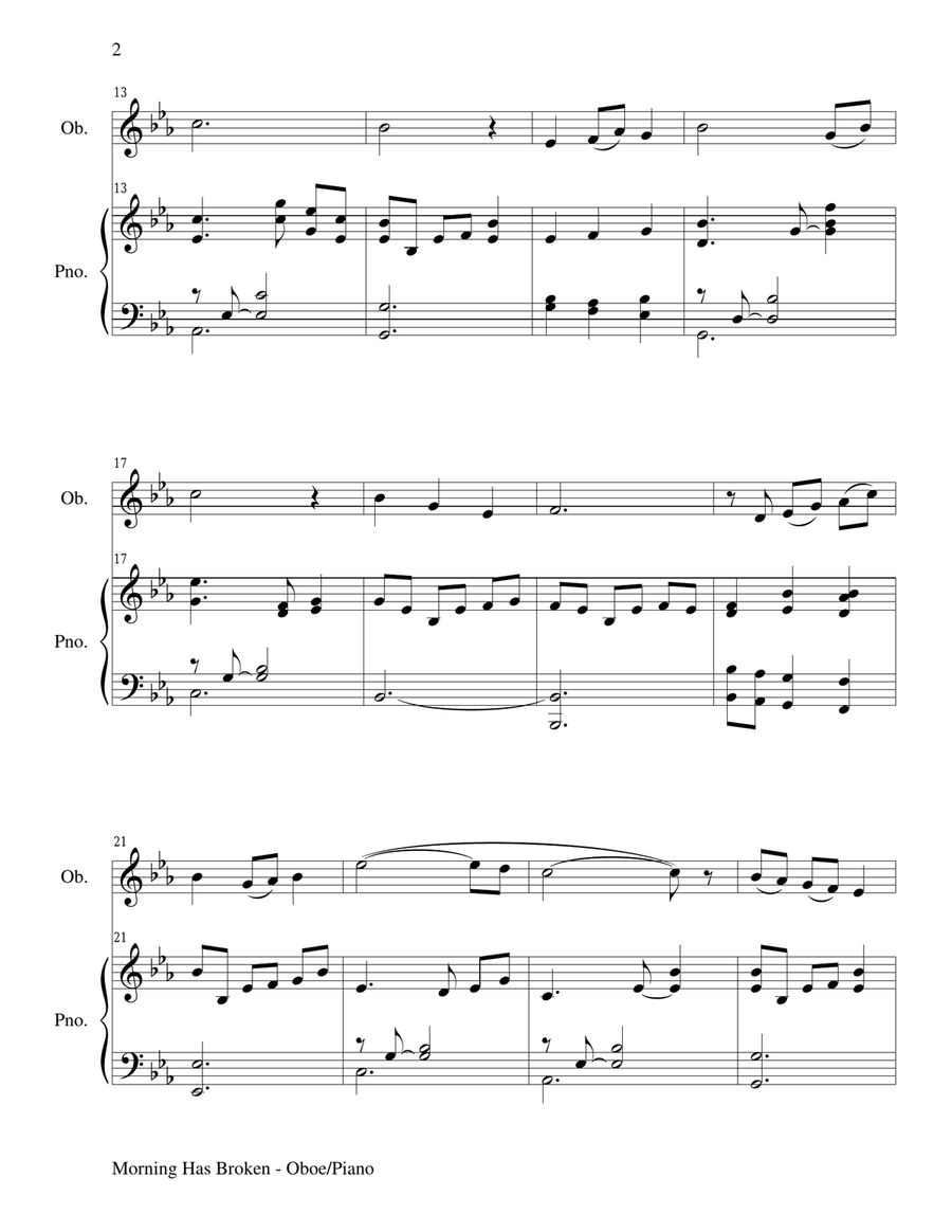 MORNING HAS BROKEN (Oboe/Piano and Oboe Part) Piano scores gallery preview page 2