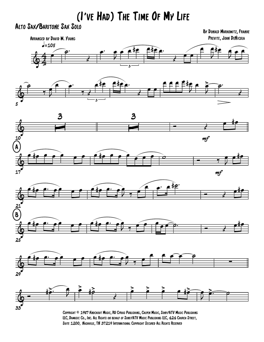 (i've Had) The Time Of My Life Alto Saxophone scores gallery preview page 1