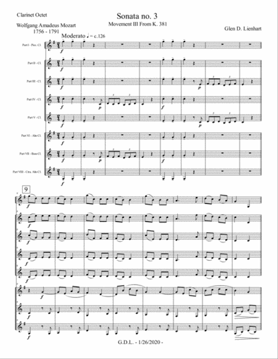 Sonata no. 3 Woodwind Ensemble scores gallery preview page 1