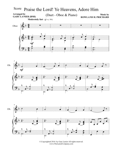 PRAISE THE LORD! YE HEAVENS, ADORE HIM (Duet – Oboe & Piano with Score/Part) image number null