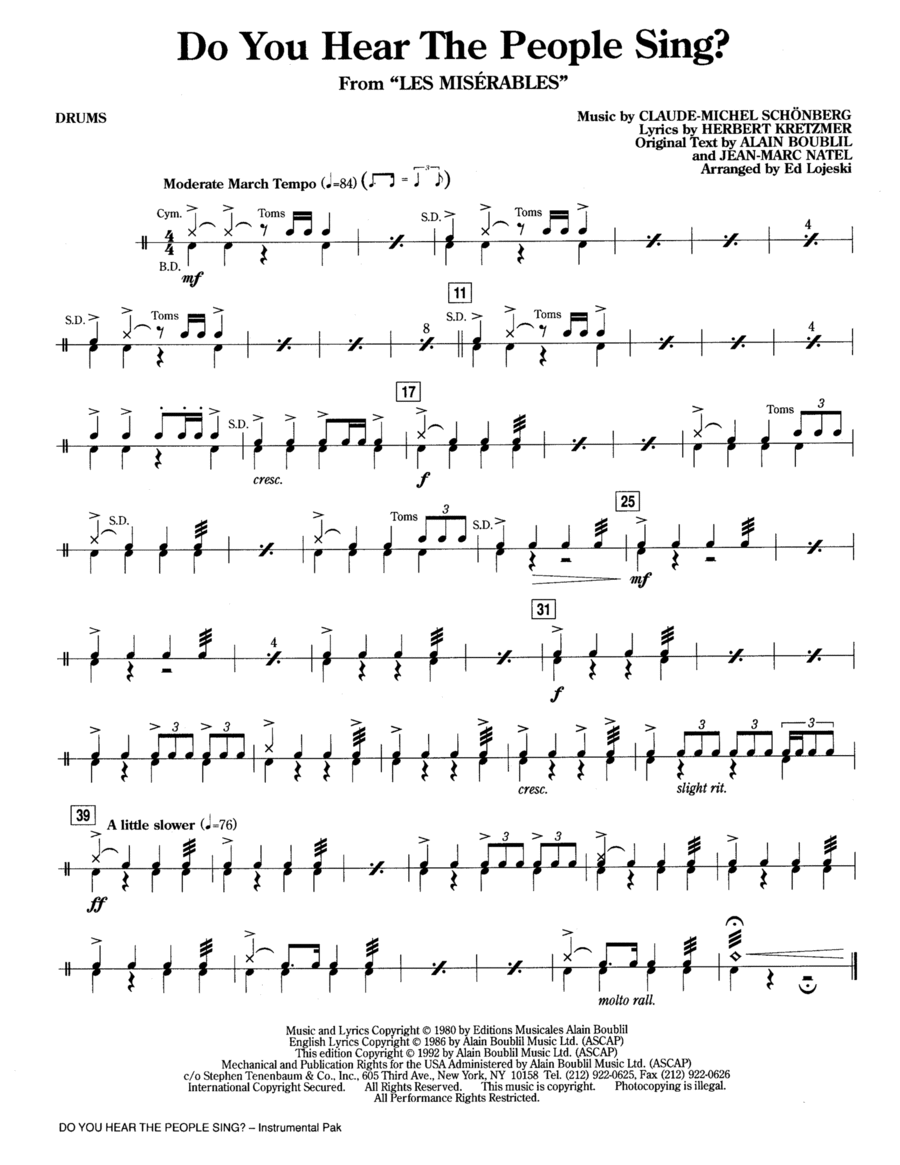 Do You Hear The People Sing? (from Les Miserables) (arr. Ed Lojeski) - Drums Choir scores gallery preview page 1