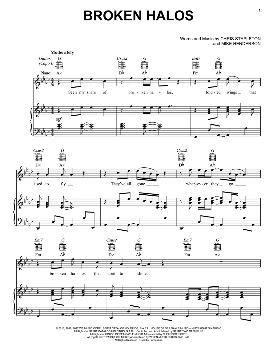 Broken Halos Piano, Vocal, Guitar scores gallery preview page 1