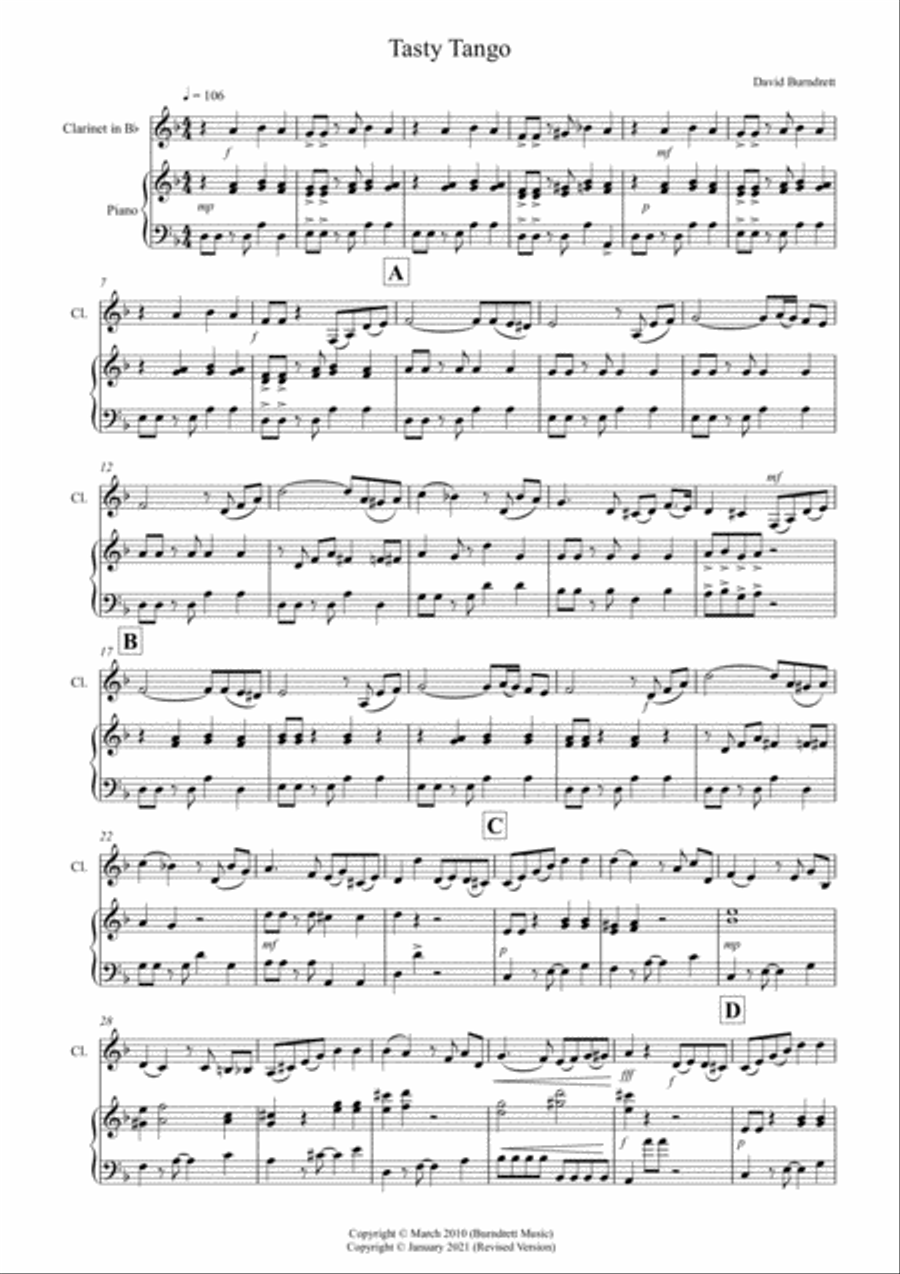 Tasty Tango for Clarinet and Piano Clarinet Solo scores gallery preview page 1