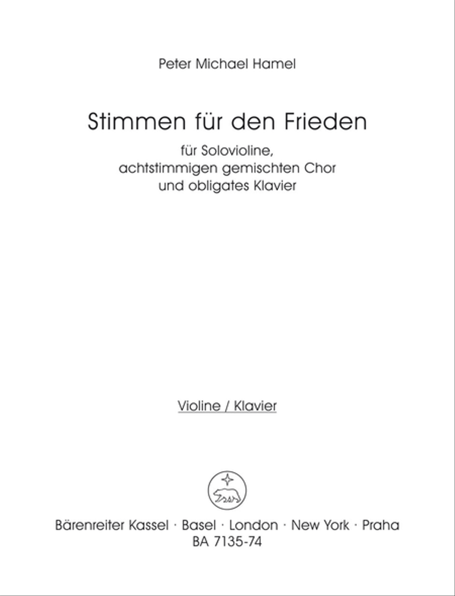 Stimmen für den Frieden für Solovioline, achtstimmigen gemischten Chor und obligates Klavier (1982)