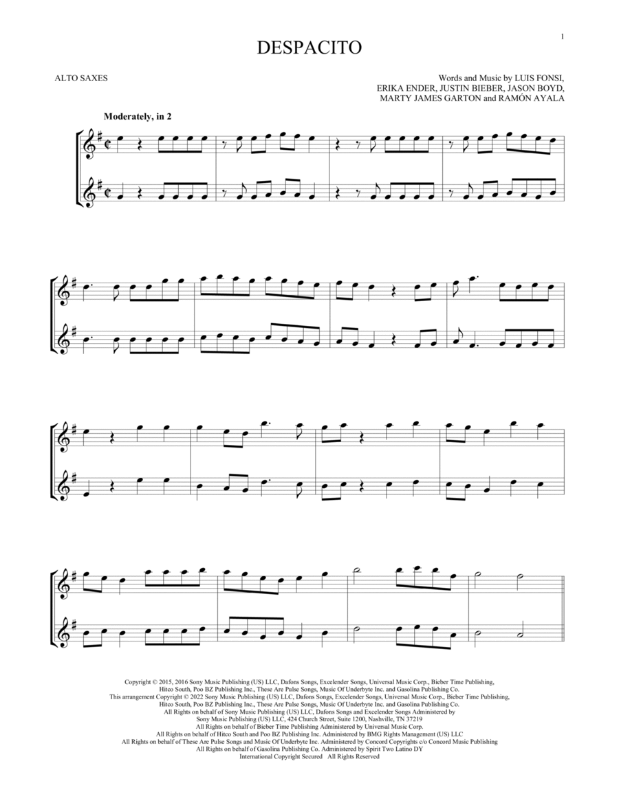 Despacito (feat. Justin Bieber) Woodwind Duet scores gallery preview page 1