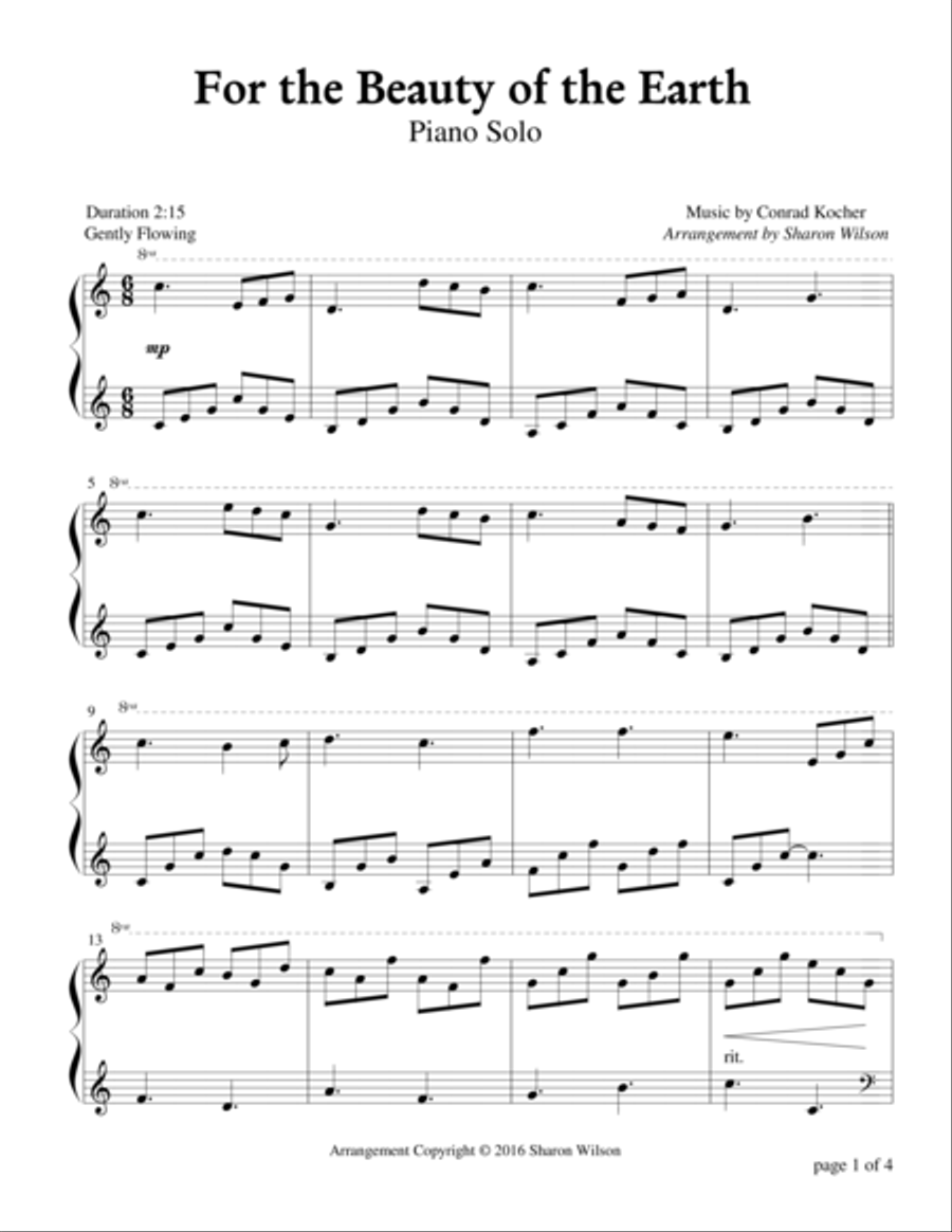 For the Beauty of the Earth Piano Solo scores gallery preview page 1