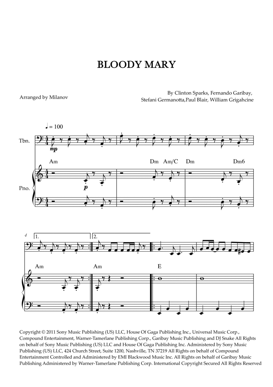 Bloody Mary Piano scores gallery preview page 1