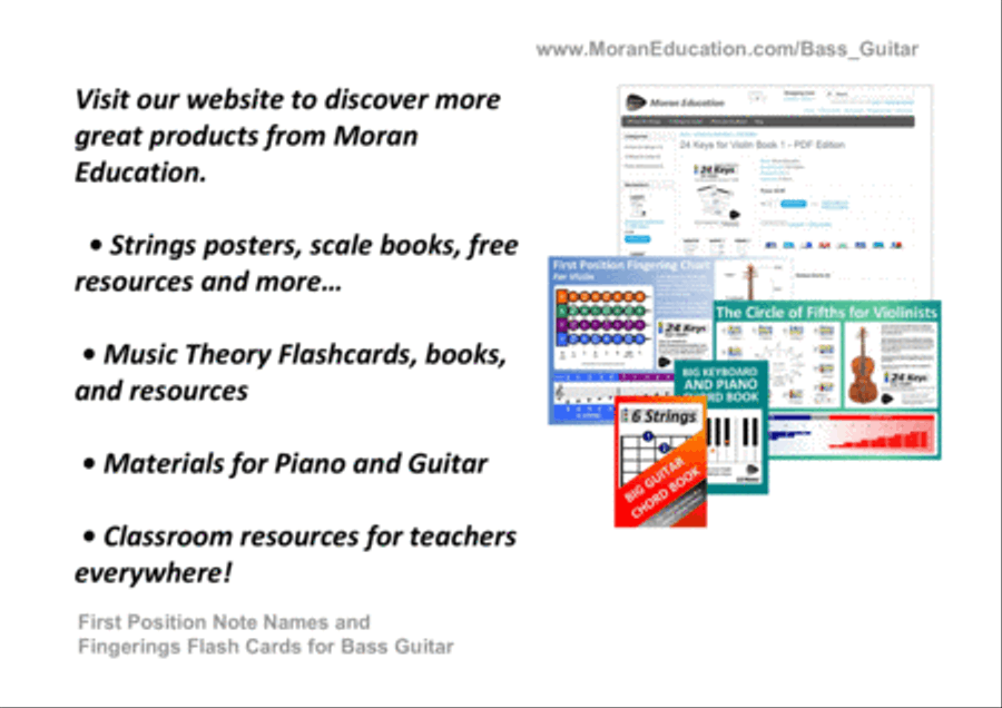 Bass Guitar First Position Note Names and Fingerings Flash Cards