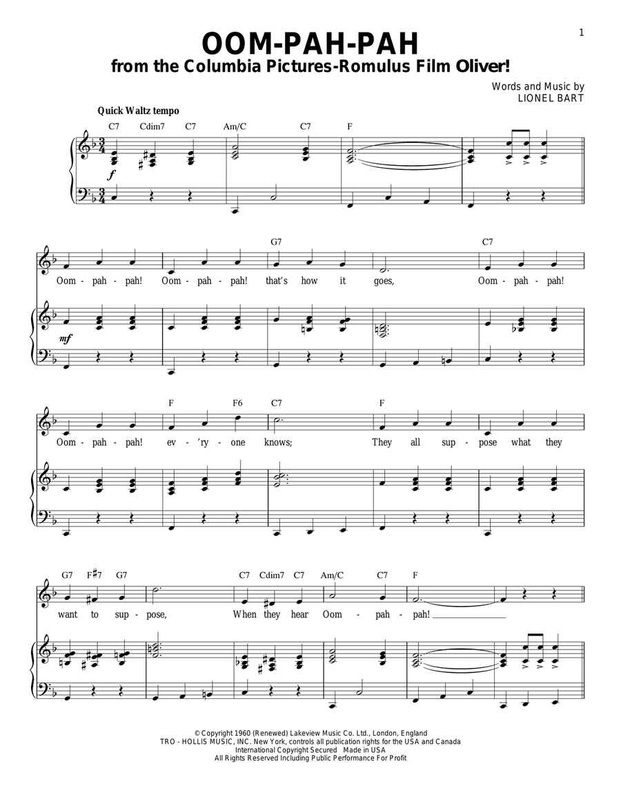 Oom-Pah-Pah Piano, Vocal scores gallery preview page 1