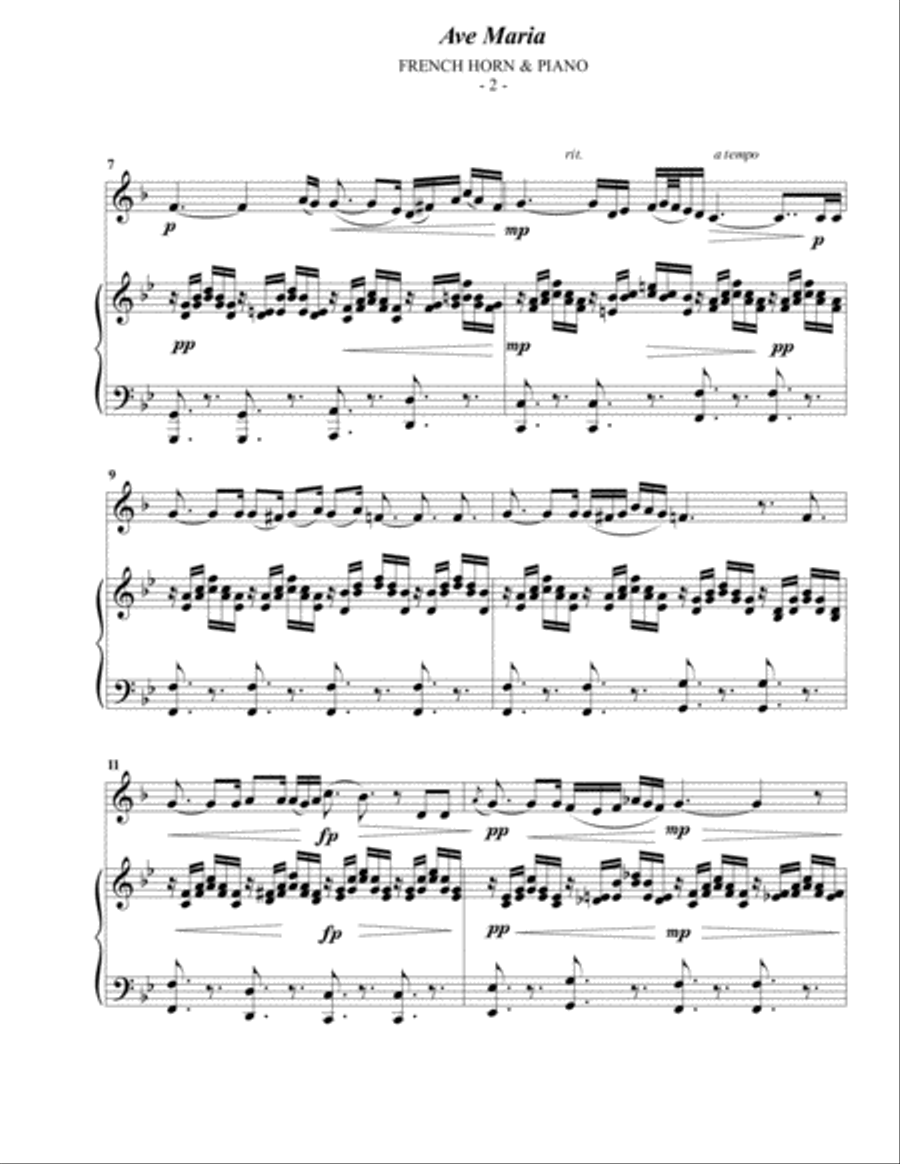 Schubert: Ave Maria for French Horn & Piano Horn scores gallery preview page 2