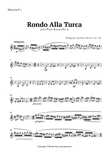 Rondo Alla Turca by Mozart for French Horn Quartet image number null