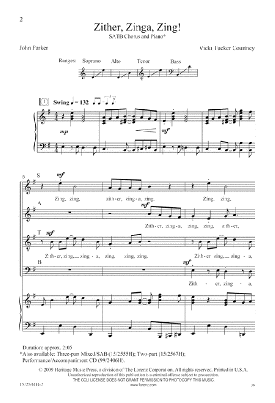 Zither, Zinga, Zing! 4-Part scores gallery preview page 3
