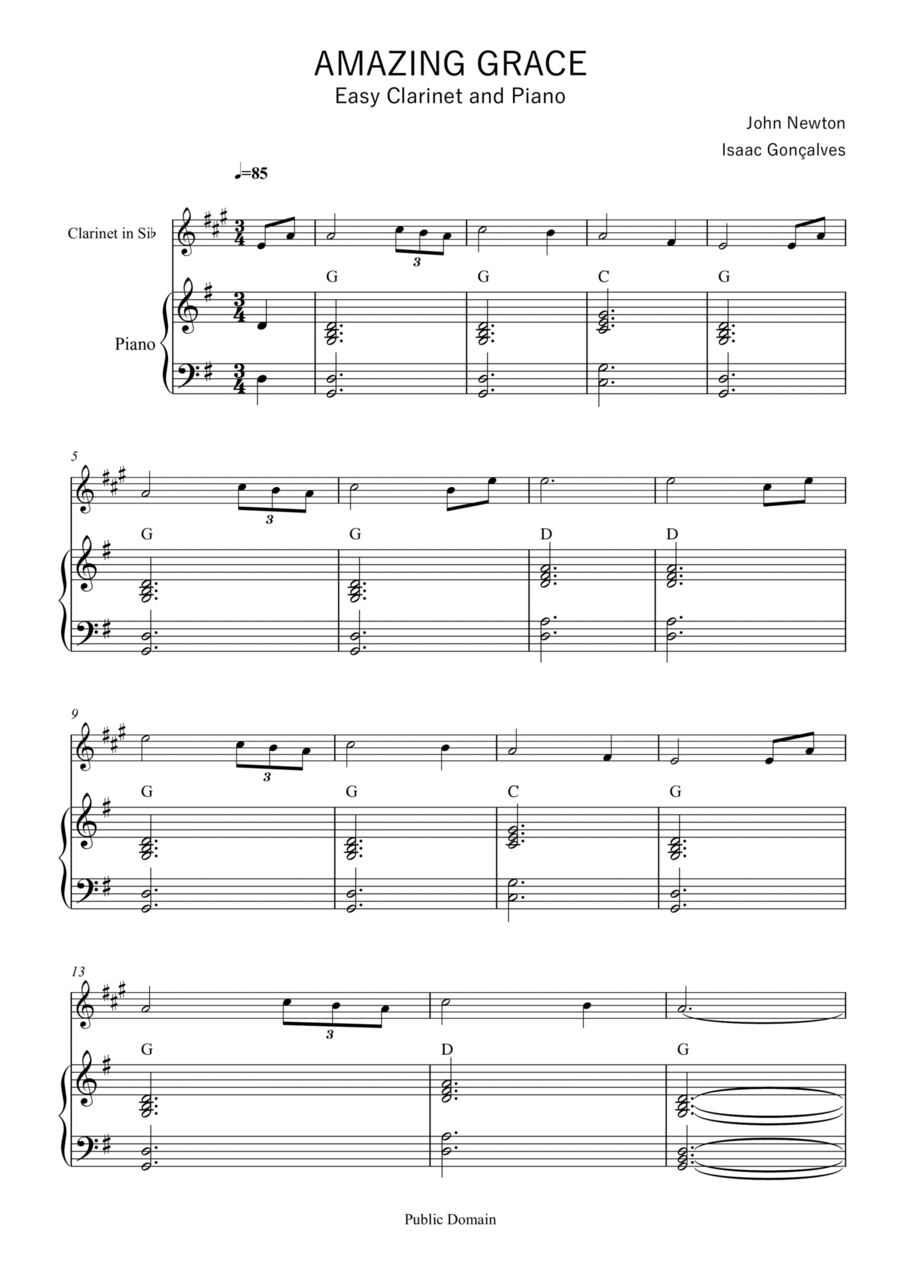 Amazing Grace Clarinet Solo scores gallery preview page 1