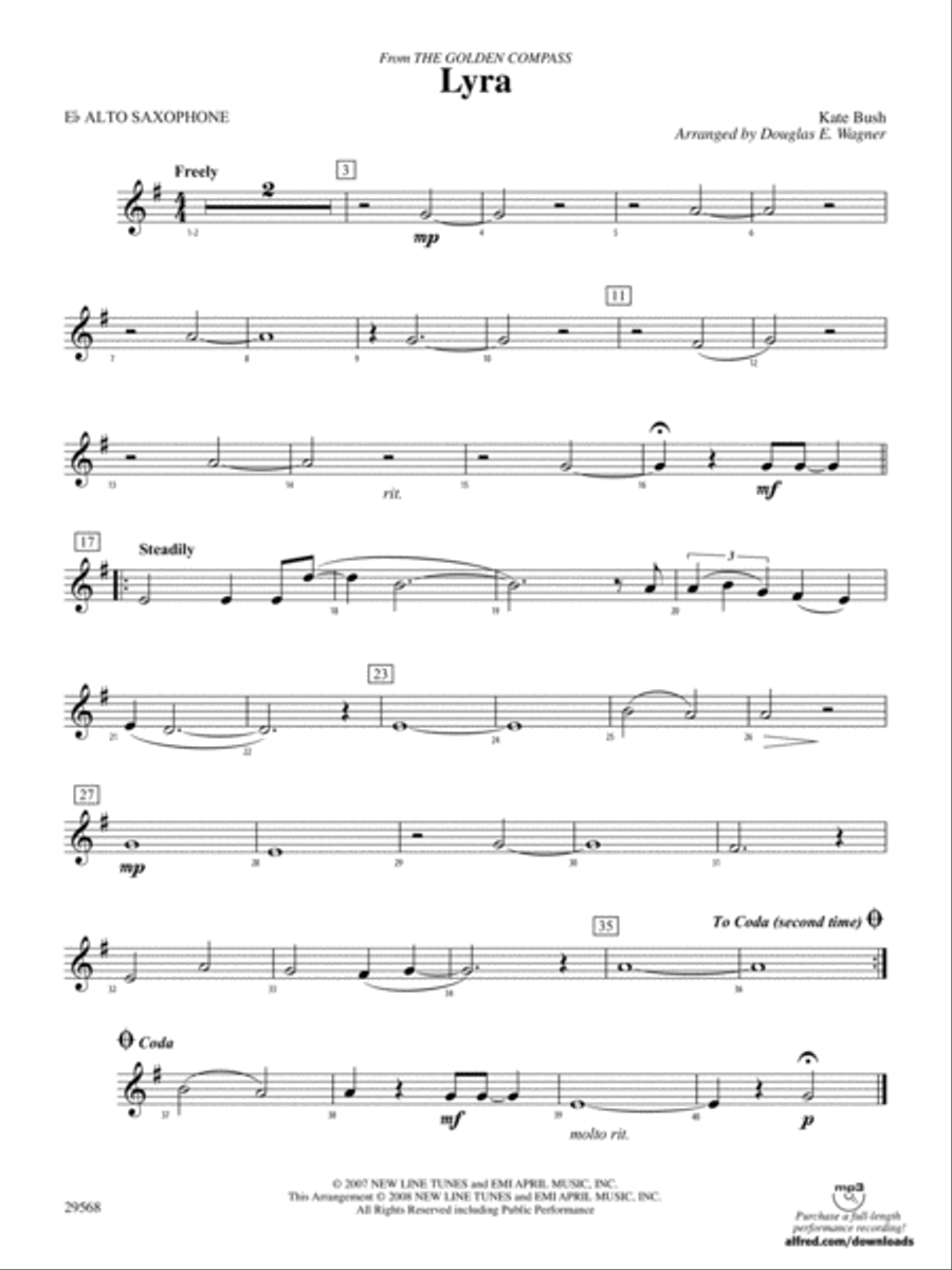 Lyra (from The Golden Compass): E-flat Alto Saxophone Concert Band scores gallery preview page 1