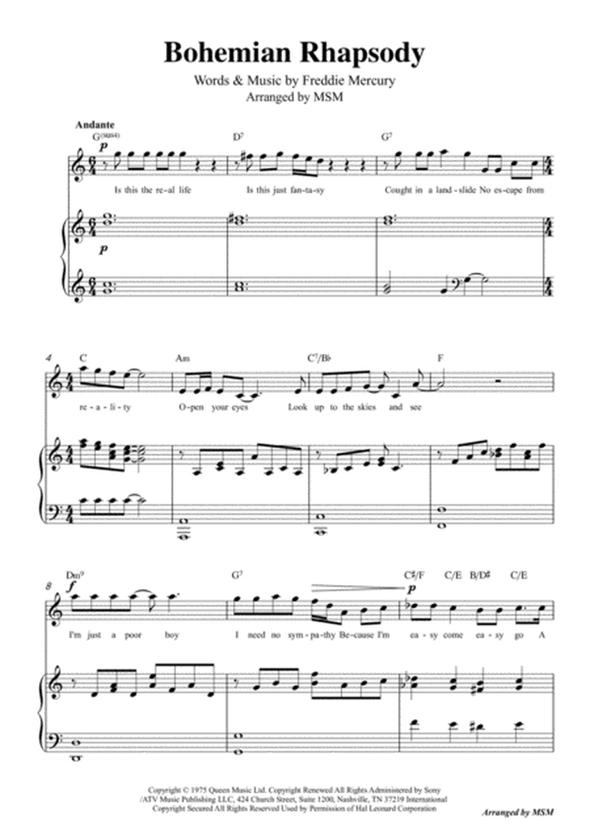 Bohemian Rhapsody,in C Major,for Voice and Piano