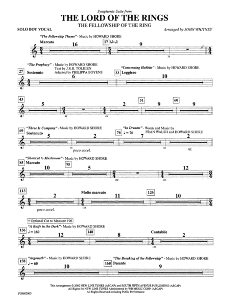 The Lord of the Rings: The Fellowship of the Ring, Symphonic Suite from: Vocals Full Orchestra scores gallery preview page 1