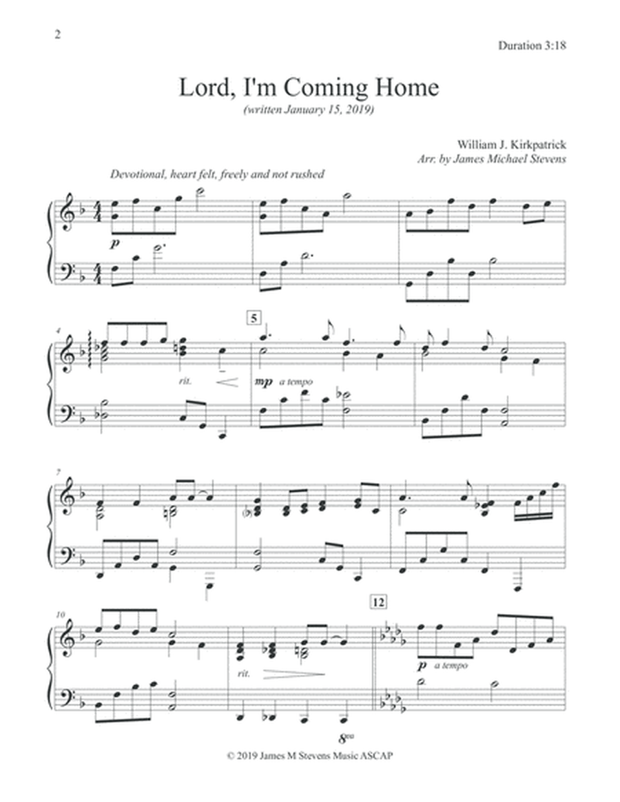 Lord, I'm Coming Home - Piano Hymn Arrangement image number null