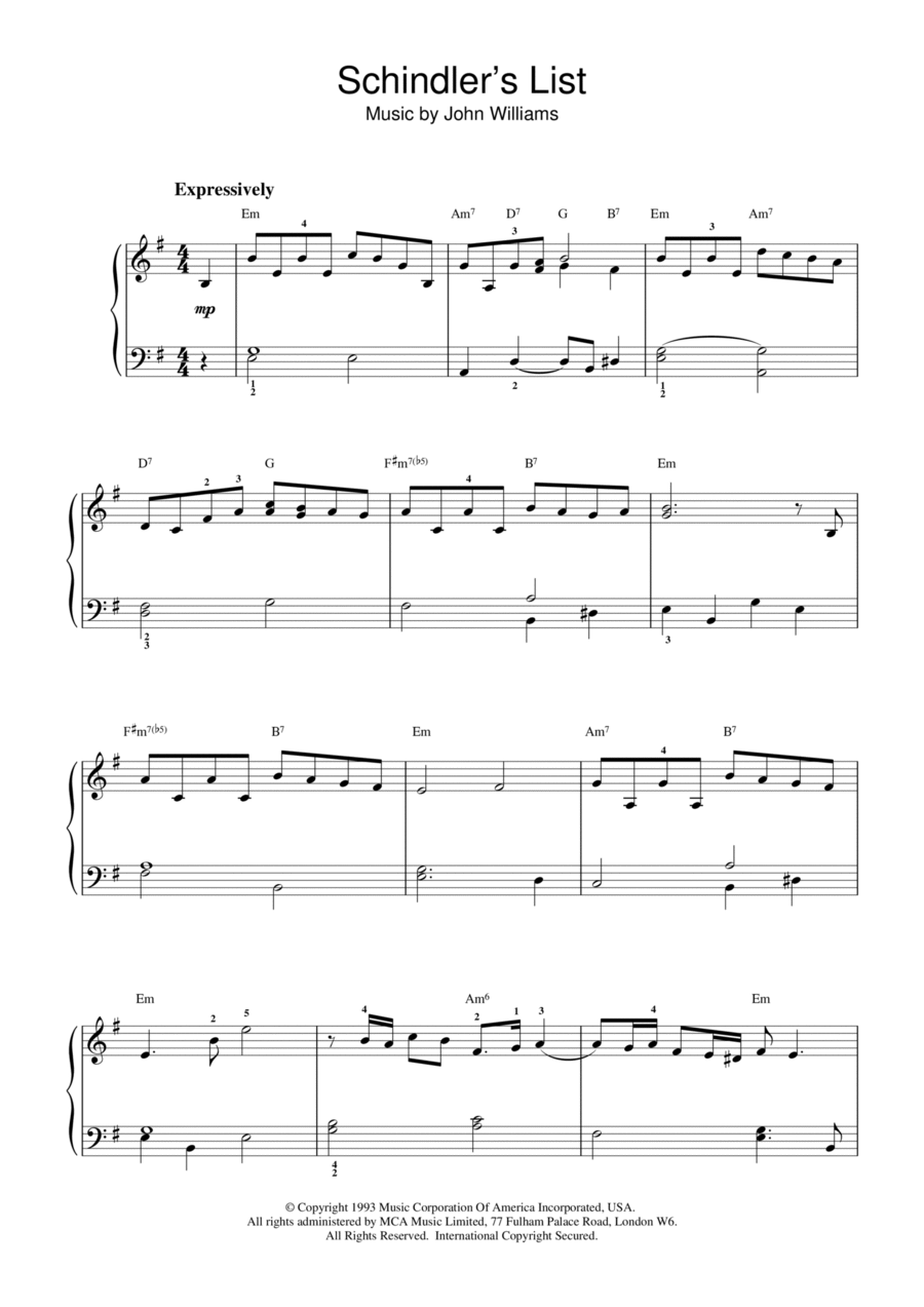 Schindler's List Easy Piano scores gallery preview page 1