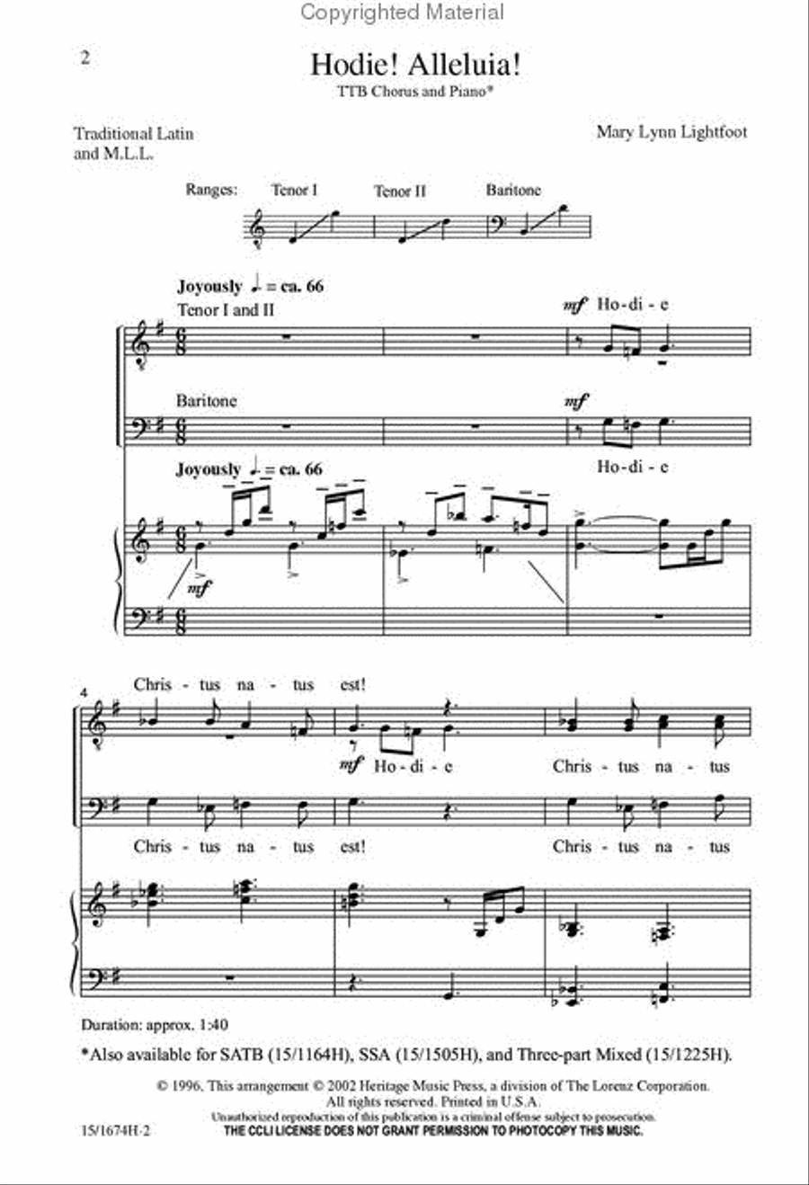 Hodie! Alleluia! TTB scores gallery preview page 2
