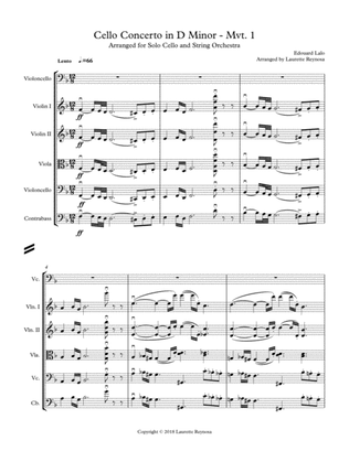 Lalo Cello Concerto in D Minor - 1st Movement - Solo Cello and String Orchestra