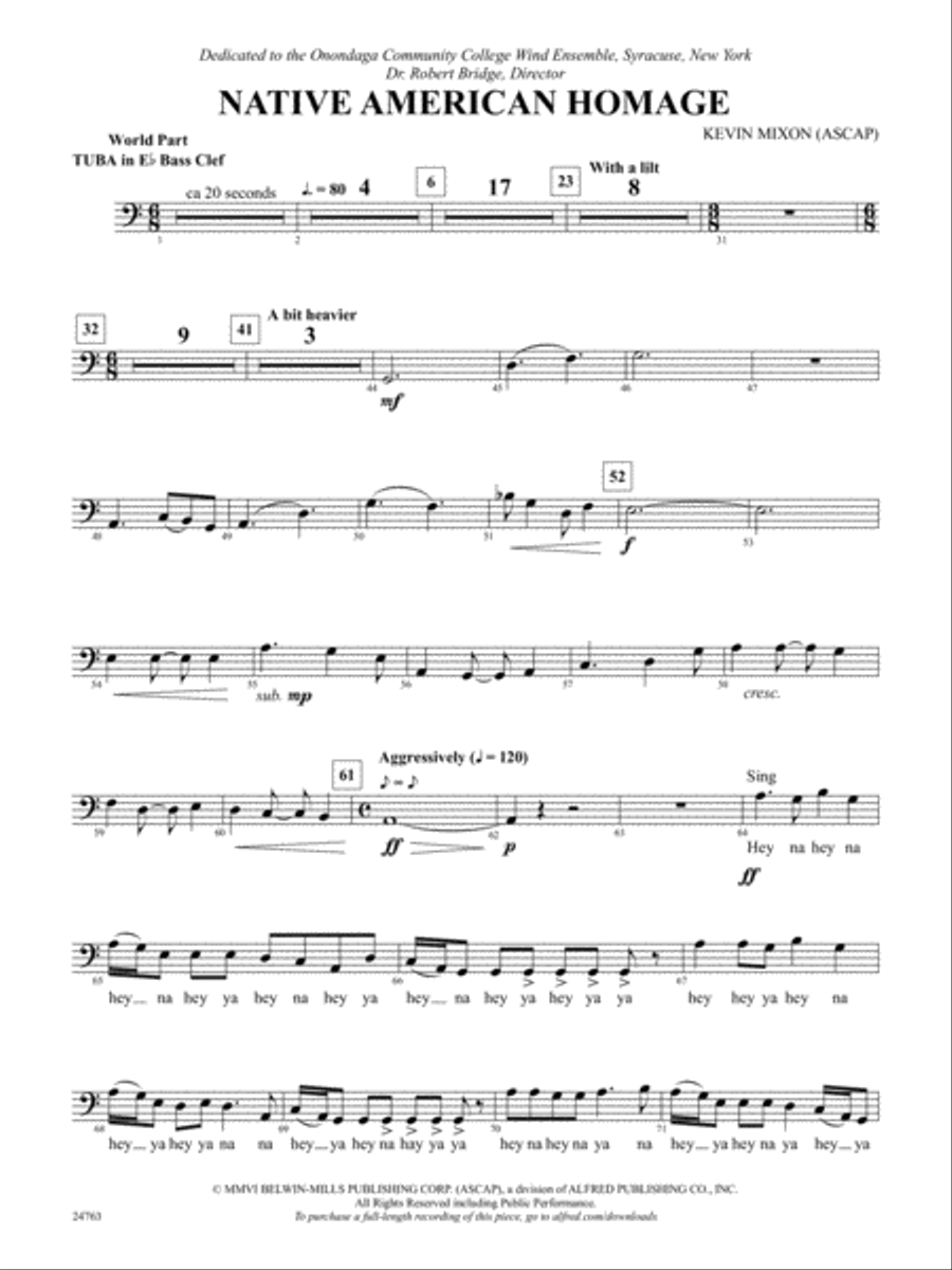 Native American Homage: (World Part) E-flat Tuba B.C. Concert Band scores gallery preview page 1