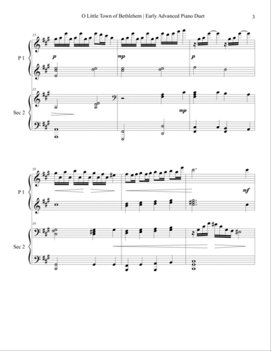 O Little Town Of Bethlehem – Early Advanced Christmas Piano Duet Sheet Music 1 Piano, 4-Hands scores gallery preview page 3
