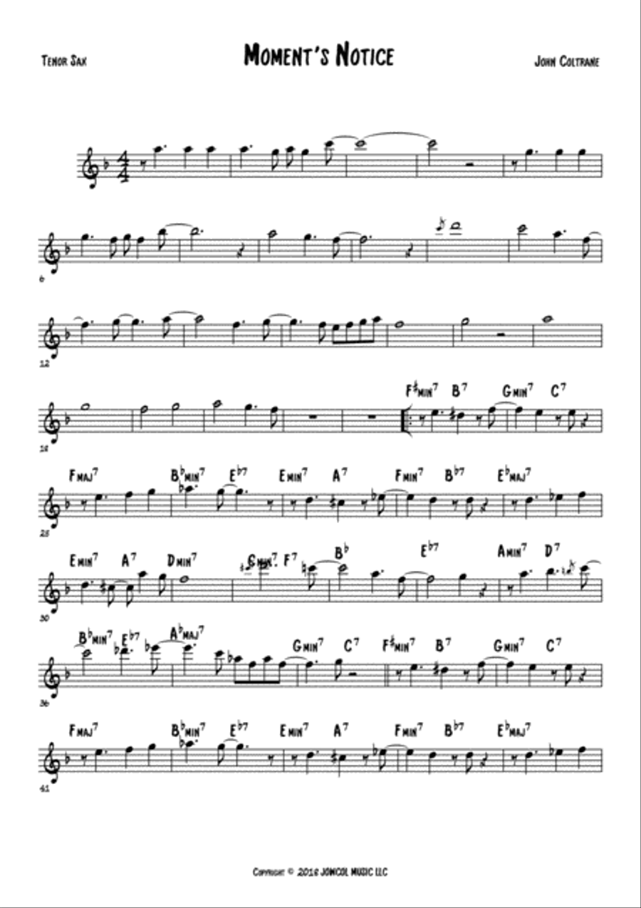 Moment S Notice Moment S Notice Tenor Saxophone scores gallery preview page 1