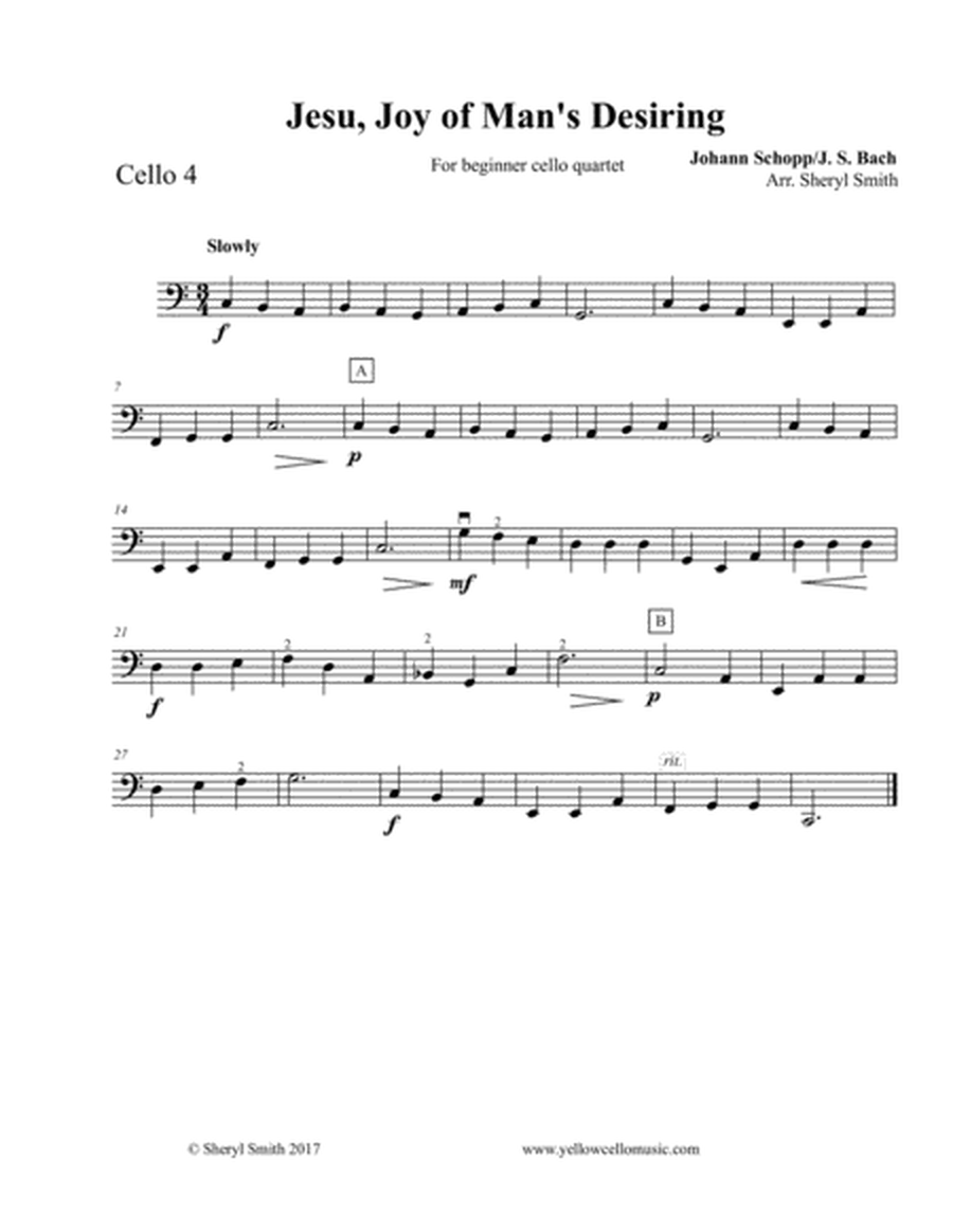 Jesu, Joy of Man's Desiring by J. S. Bach, arranged for beginner cello quartet image number null