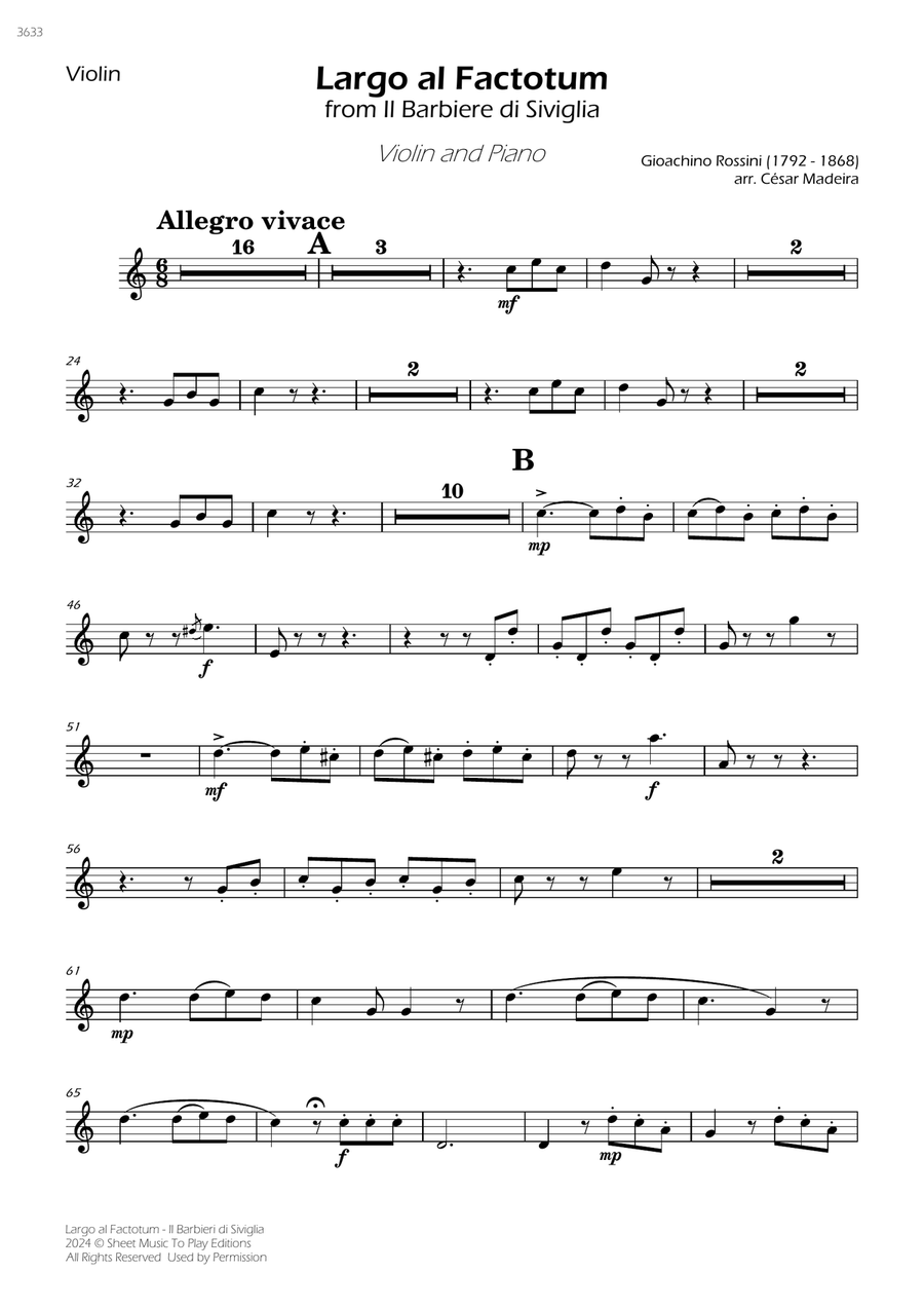 Largo al Factotum - Violin and Piano (Individual Parts) Violin Solo scores gallery preview page 1