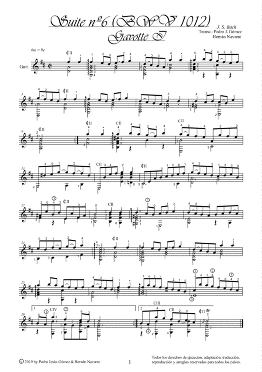 J.S. Bach Gavotte I BWV 1012-6th. suite cello guitar arr.: P.J. Gómez & H. Navarro edition
