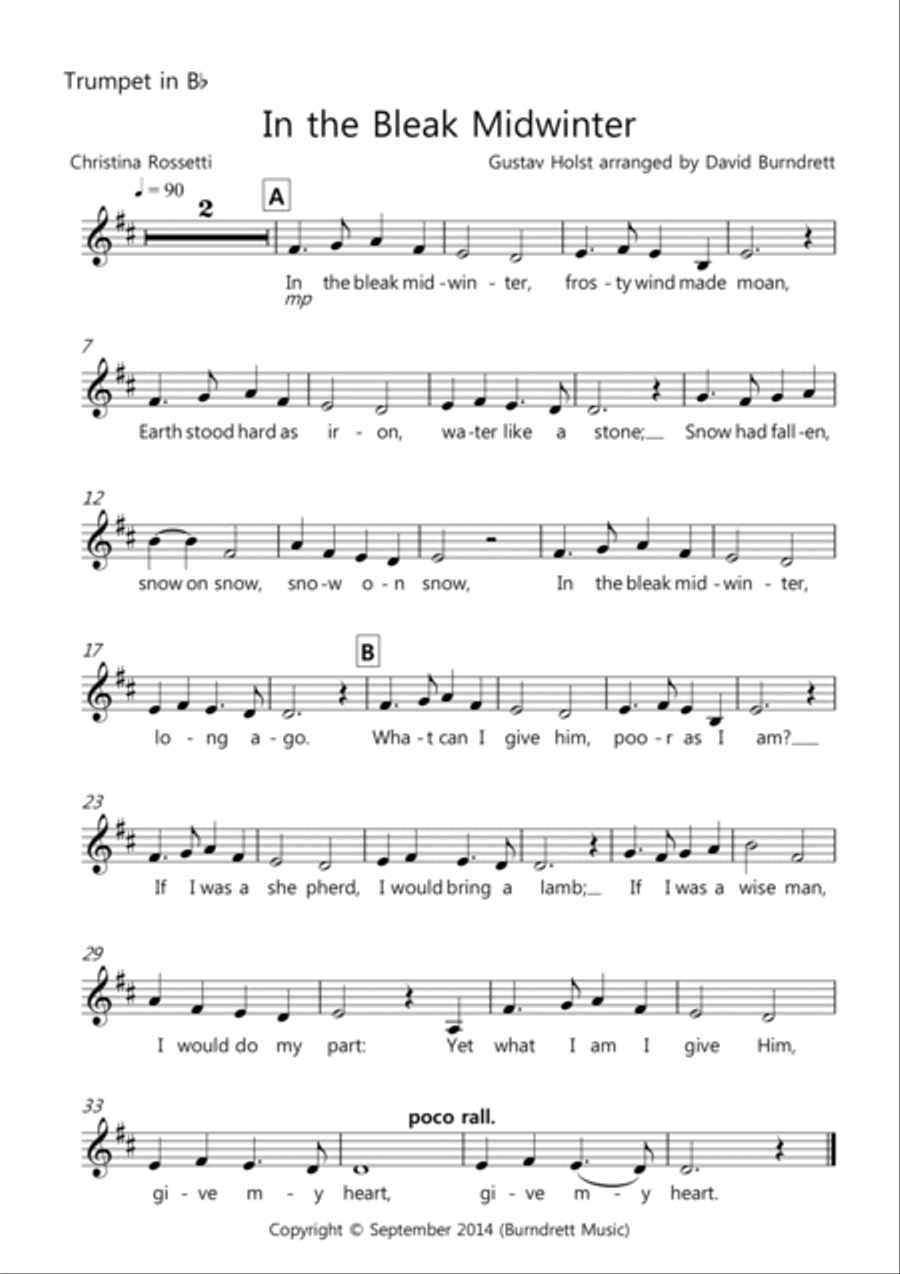 In the Bleak Midwinter for Trumpet and Piano In the Bleak Midwinter for Trumpet and Piano Trumpet Duet scores gallery preview page 3