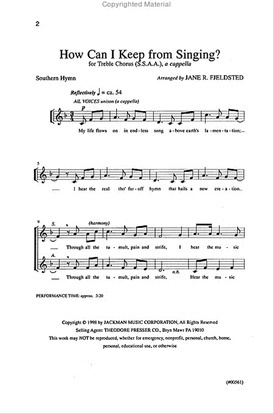How Can I Keep from Singing - SSAA, a cappella SSAA scores gallery preview page 2