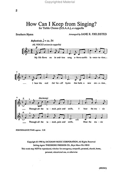 How Can I Keep from Singing - SSAA, a cappella image number null