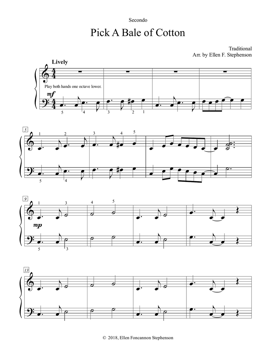 Pick A Bale of Cotton (1P/4H) 1 Piano, 4-Hands scores gallery preview page 2