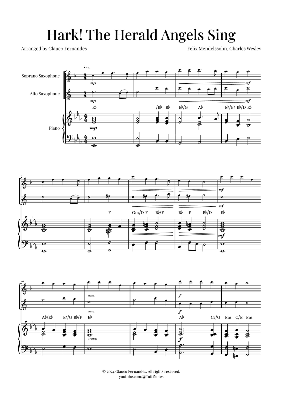 Hark! The Herald Angels Sing Duet Arrangement | Christmas Carol Sheet Music Woodwind Duet scores gallery preview page 1