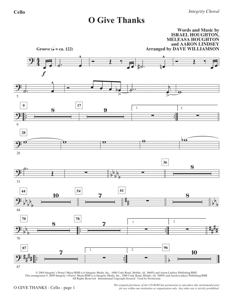 O Give Thanks - Cello O Give Thanks - Cello Choir scores gallery preview page 1