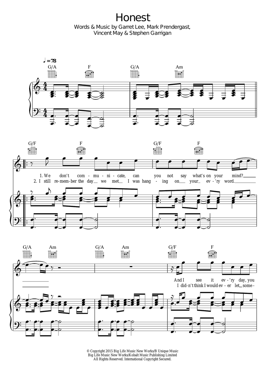 Honest Piano, Vocal scores gallery preview page 1