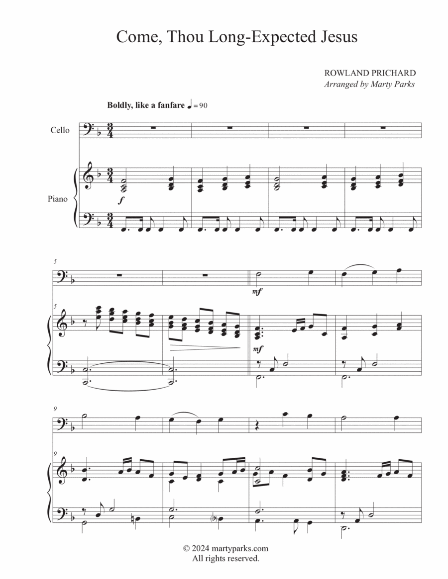 Come, Thou Long-Expected Jesus (Cello-Piano) Piano scores gallery preview page 1
