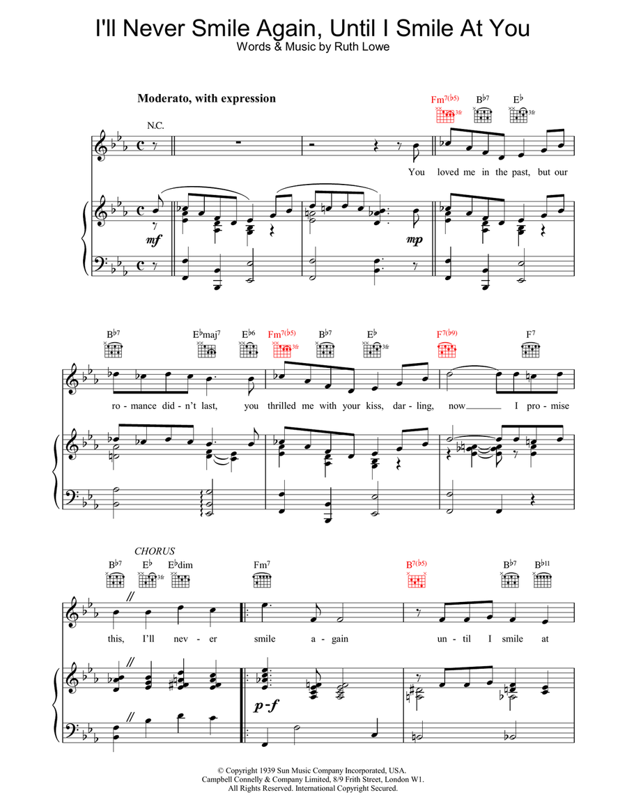 I'll Never Smile Again I'll Never Smile Again Piano, Vocal, Guitar scores gallery preview page 1