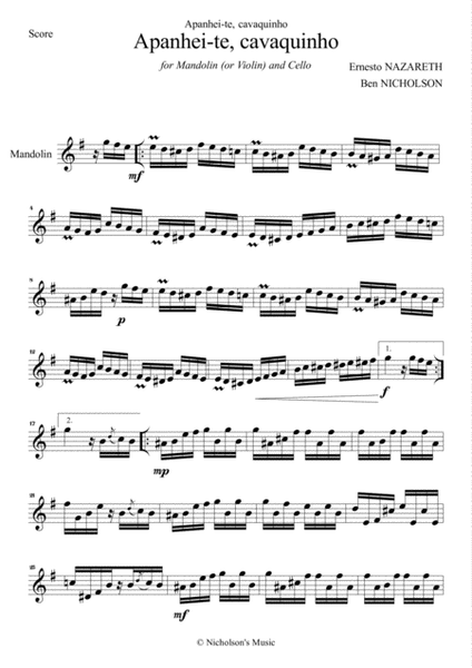 Apanei-te, cavaquinho for Mandolin (or Violin) and Cello