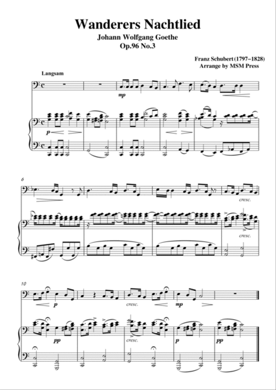 Schubert-Wanderers Nachtlied,for Cello and Piano Piano scores gallery preview page 2